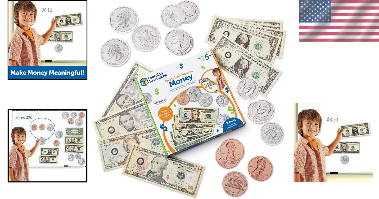 Classroom Essential - Double-Sided Magnetic Money for Teaching Kids Ages 5+