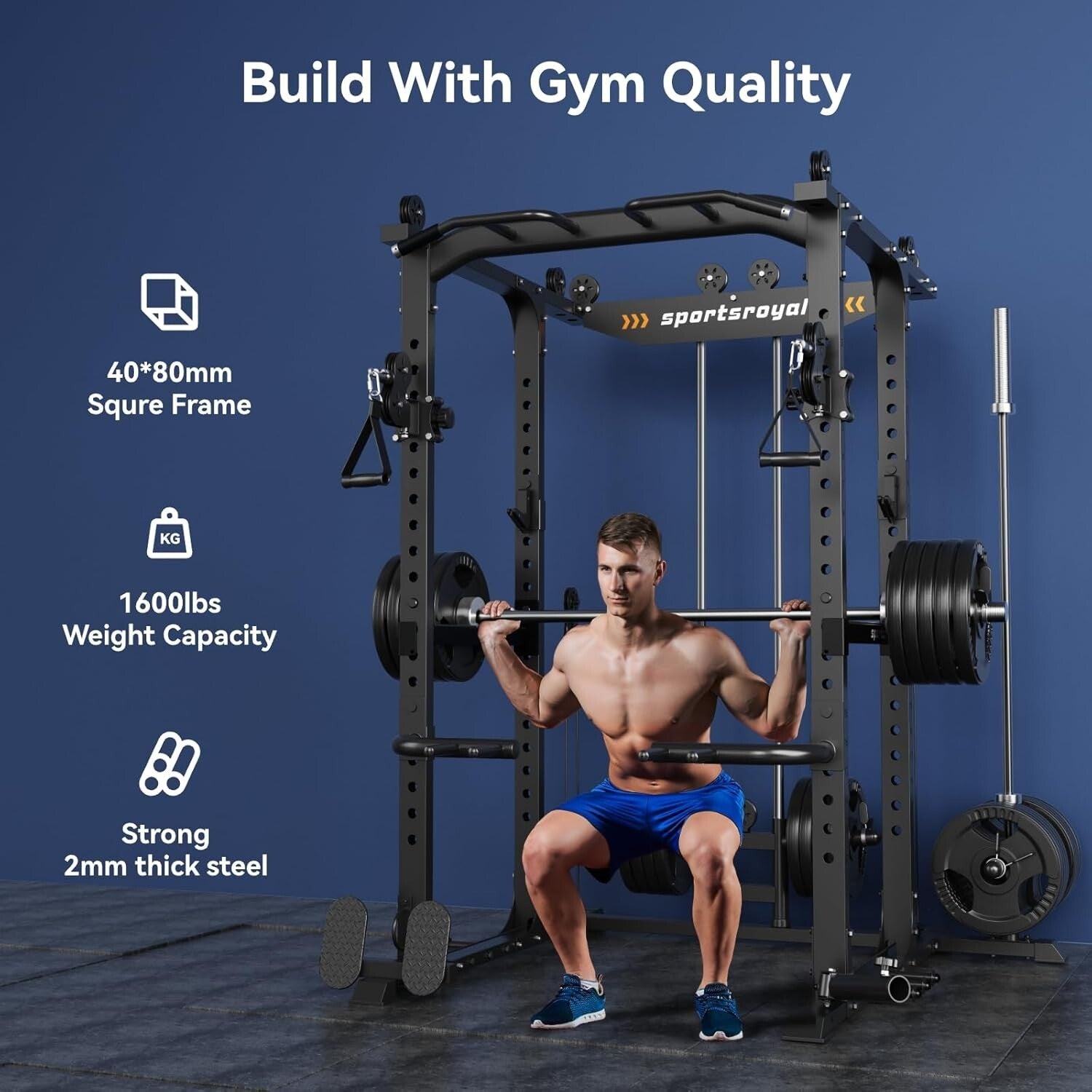 1600lbs Multi-Function Power Rack with Adjustable Cable Crossover Gym System