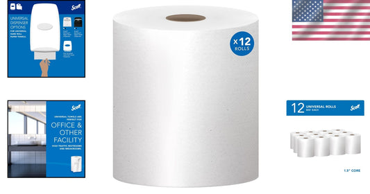 12 Rolls of Absorbent Hard Roll Paper Towels - Fast Drying, 9,600 Total Sheets