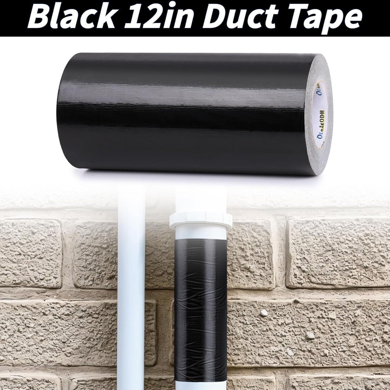 Black Duct Tape 12 Inch, 2 Rolls of Flexible All-Weather Adhesive for Repairs