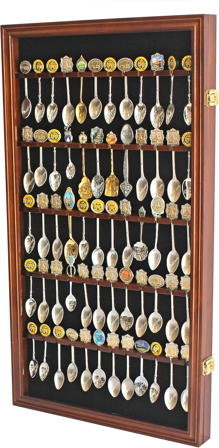 Compact Wall-Mounted Souvenir Spoon Cabinet with Keyed Lock - 60 Spoon Holder