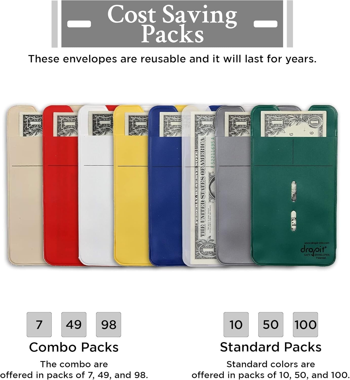 Combo Pack of 98 Heavy-Duty Vinyl Envelopes - Perfect for Bills and Budgeting