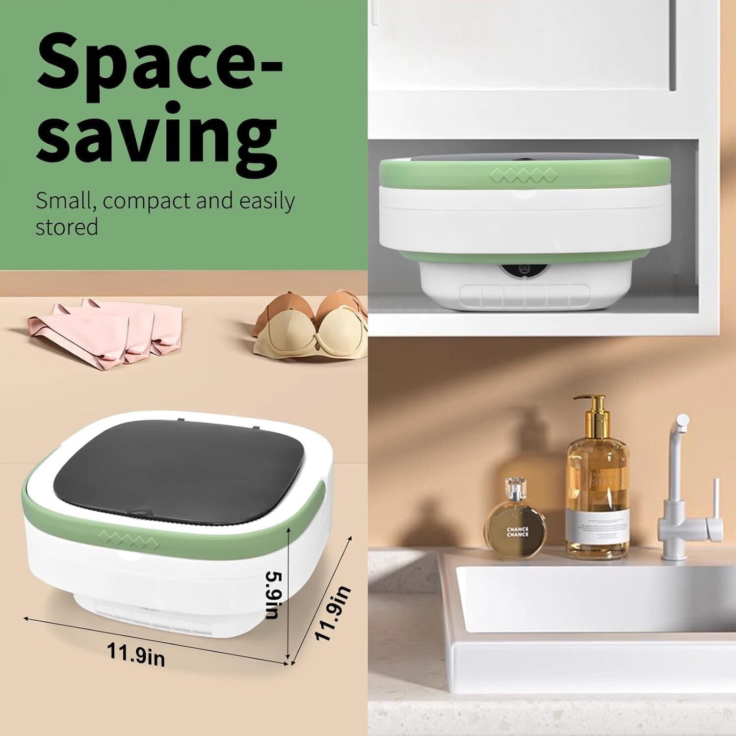 Foldable 3 Mode Mini Washer with Spin Basket – Perfect for Travel & Apartments