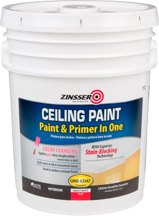 Ceiling Paint & Primer in One - 5 Gallon Matte Bright White, Stain Resistant