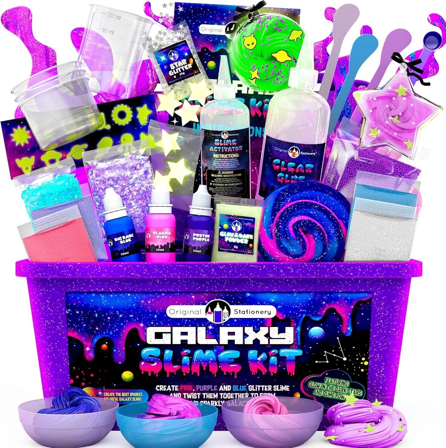 25-Piece Glow in The Dark Galaxy Slime Craft Kit - Fun Easter Gift for Girls
