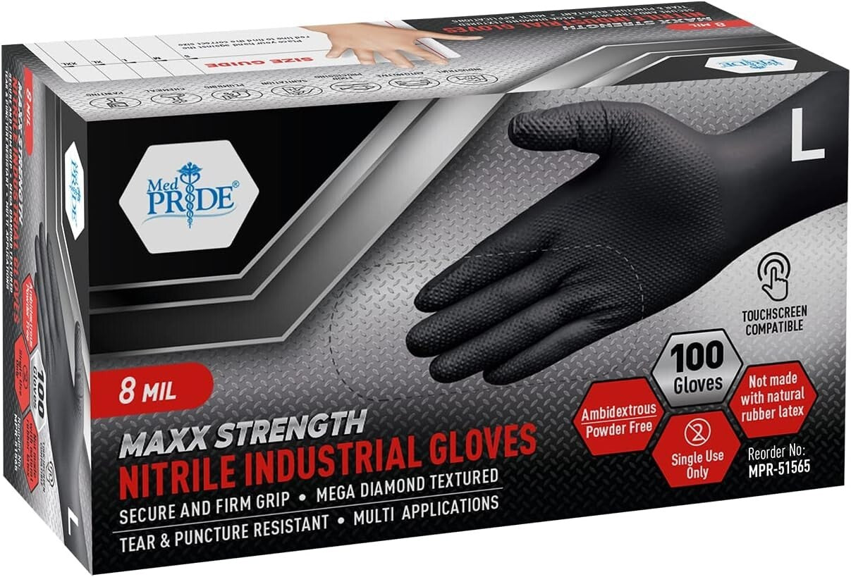 Diamond Textured Nitrile Gloves - 8 Mil, Resistant & Comfortable for Long Hours