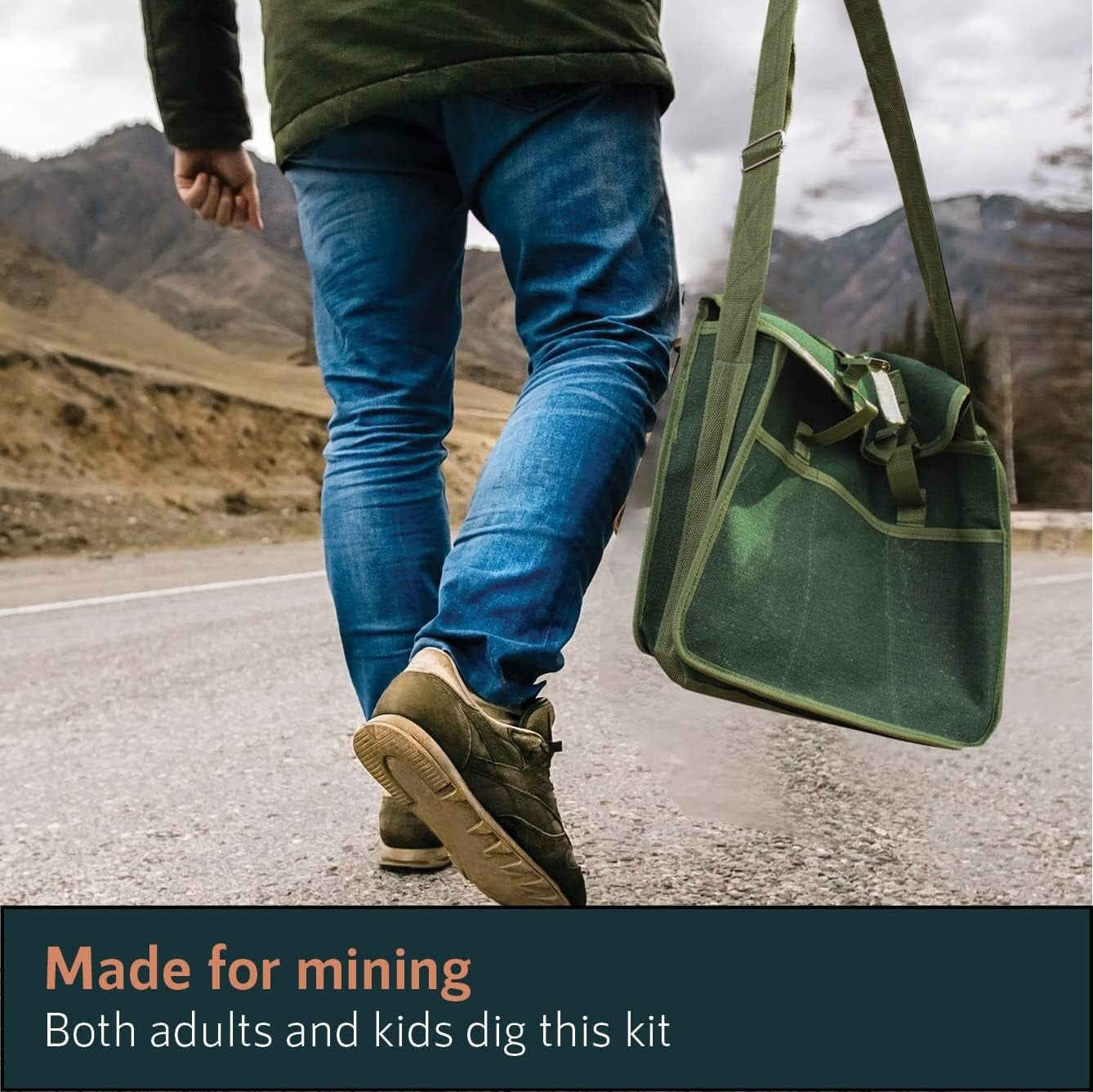 Complete Rockhounding Gear: Carbon Steel Hammer & Chisels in Stylish Musette Bag