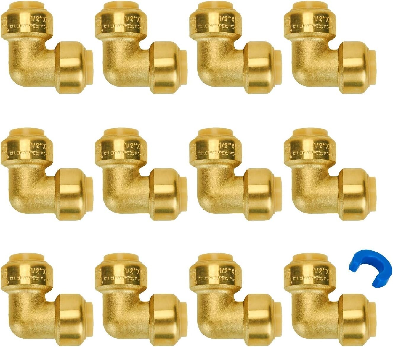 Durable 1/2 Inch 90 Degree Brass Elbows - Push PEX Plumbing Fittings Pack of 12