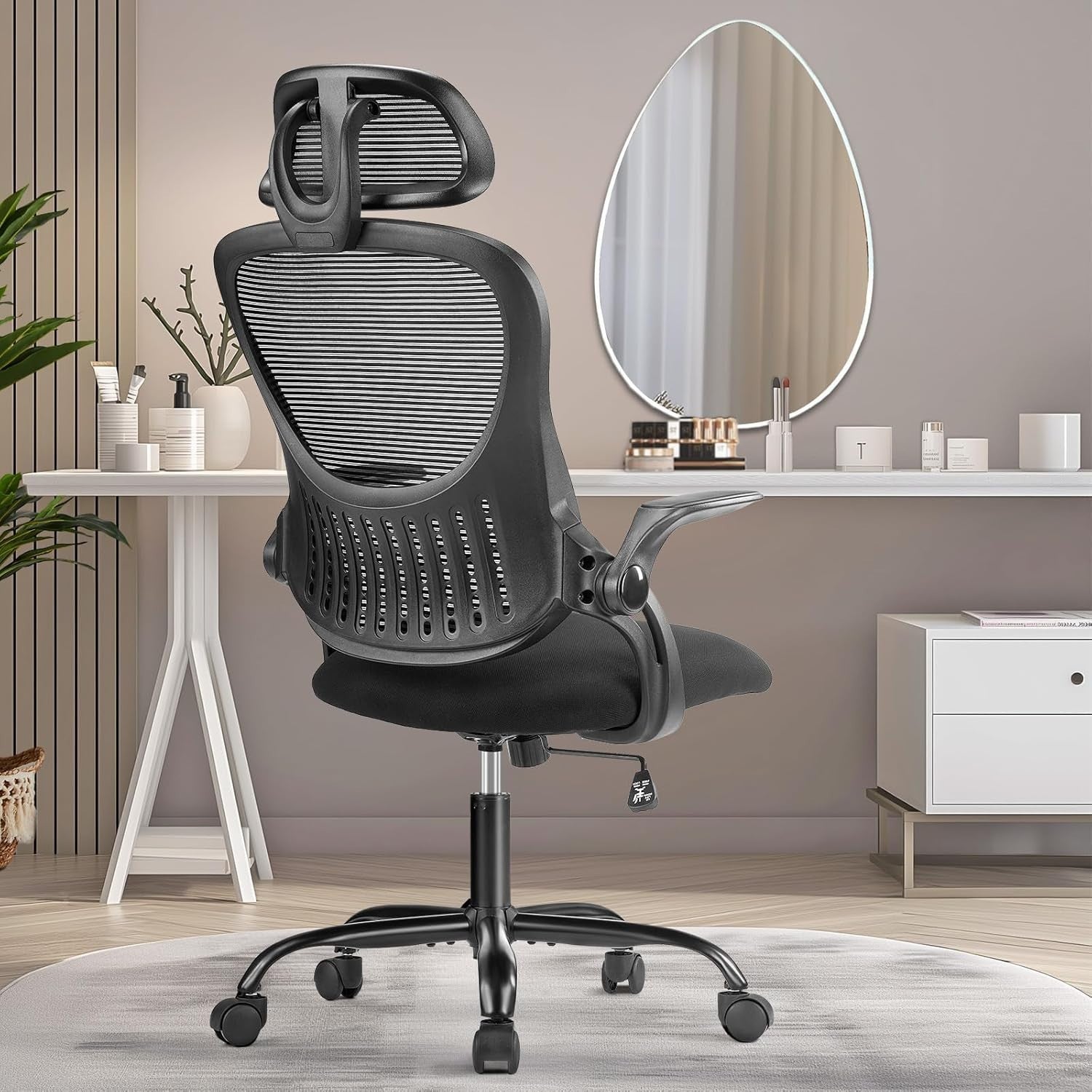 Ergonomic High-Back Office Chair with Lumbar Support and Flip-Up Armrests, Black