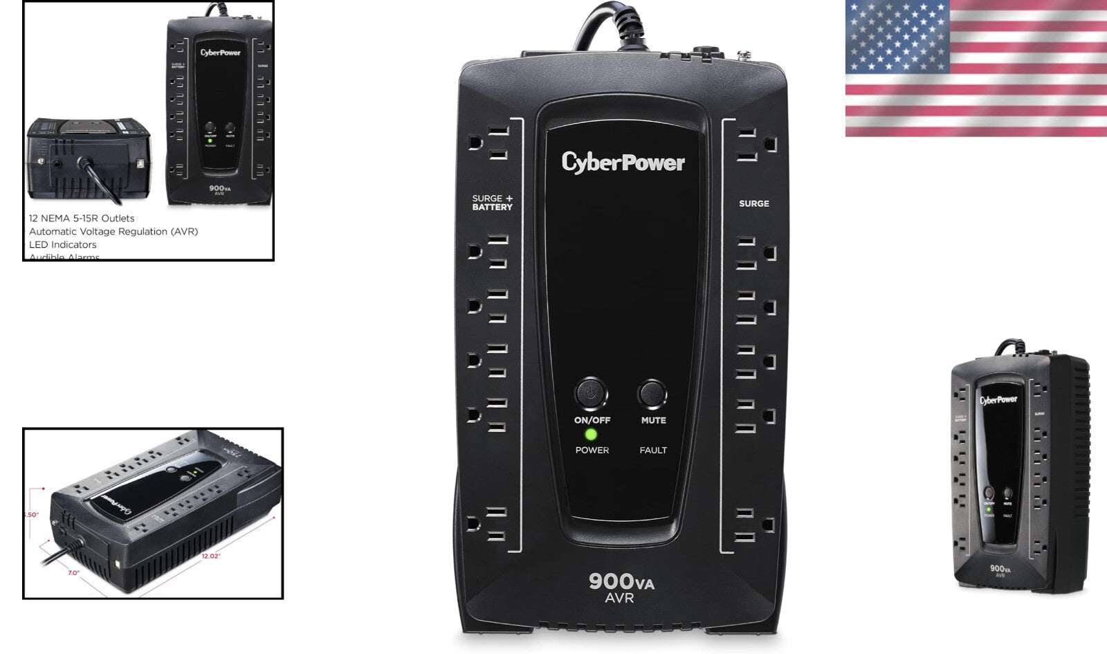 Compact 900VA UPS with 12 Outlets - Reliable Backup & Surge Protection System