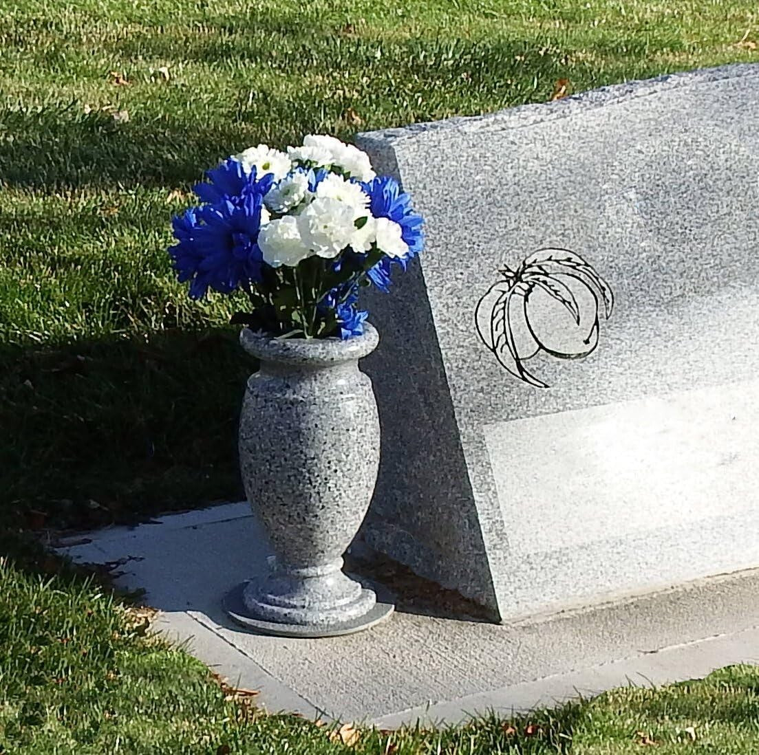 Light Grey Granite Memorial Vase for Headstone Flowers - Secure Spike Included