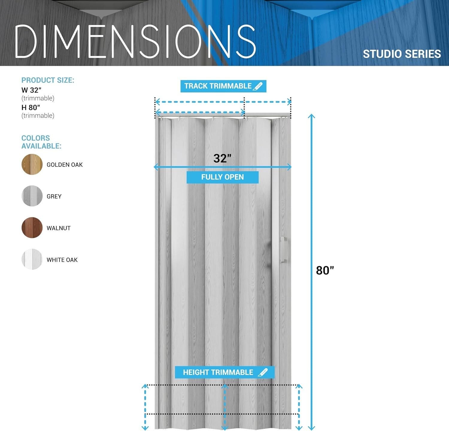 Durable White Accordion Folding Doors - Space-Efficient 32" Design