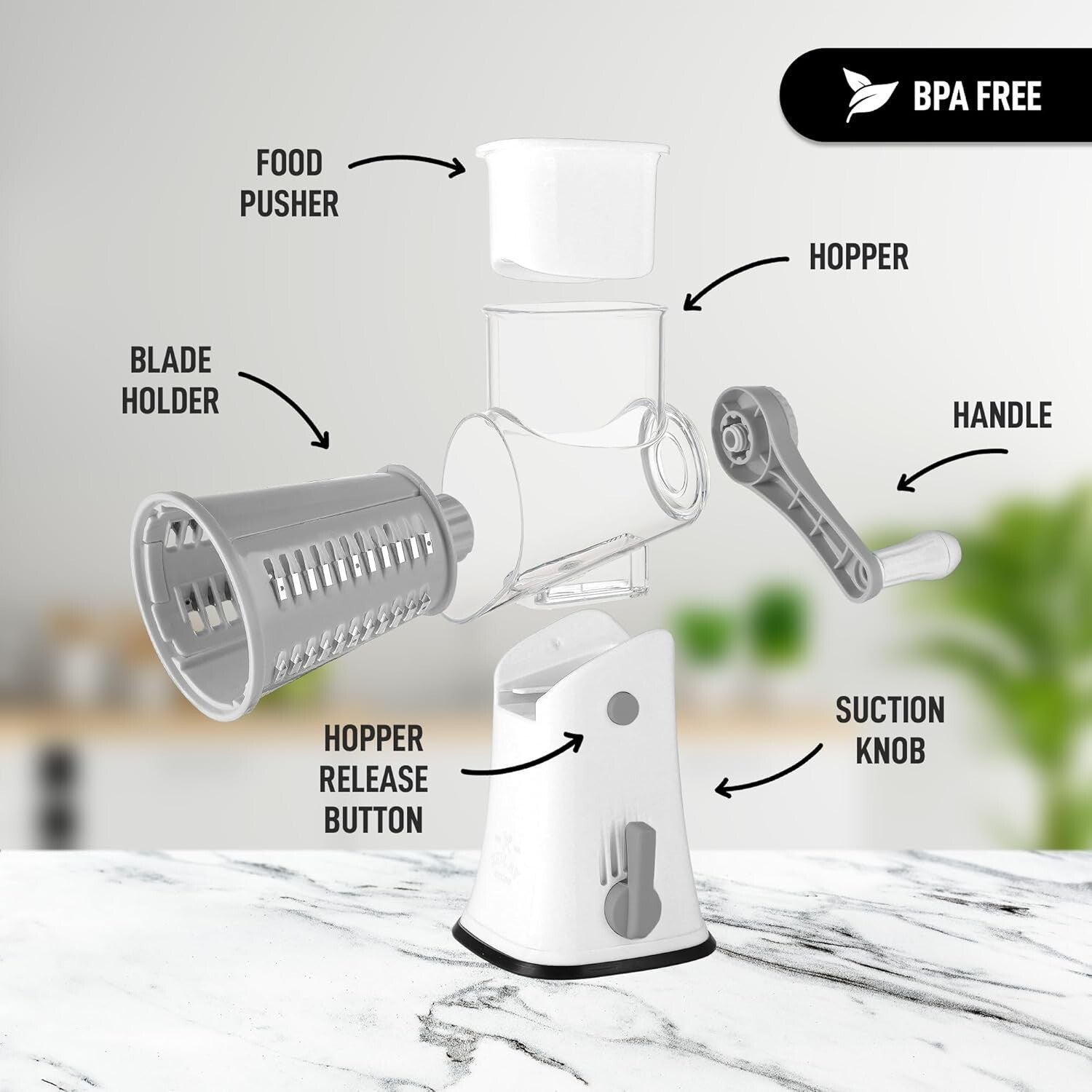 Safe & Efficient Manual Cheese Shredder with Reinforced Suction Base - 5 Blades