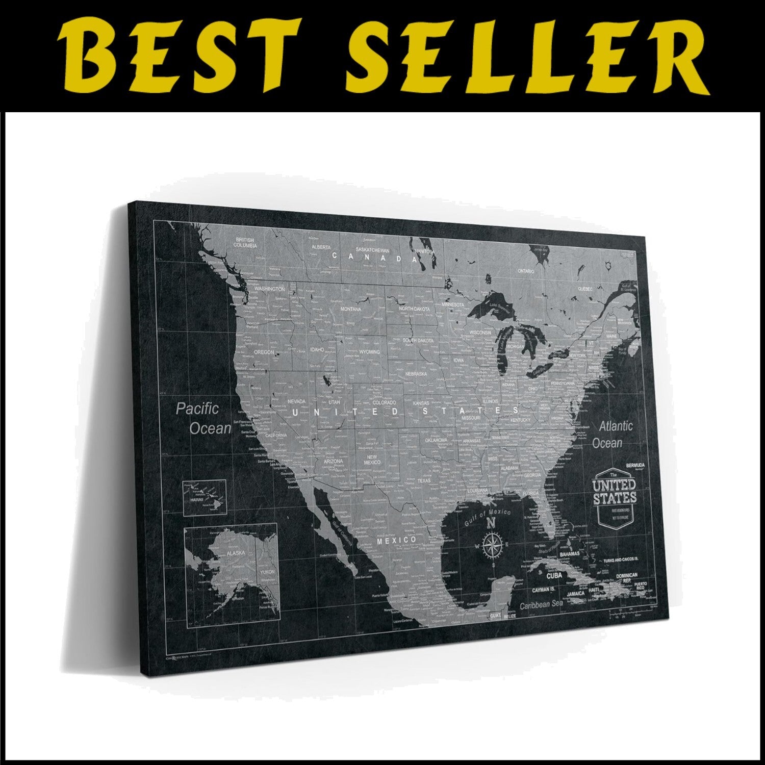 24" x 16" Modern Slate Travel Map Board with Push Pins - Handmade in Ohio