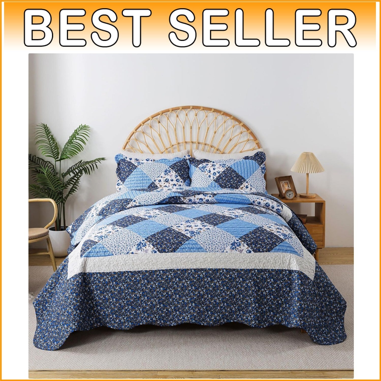 California King Quilt Set 120x120 - Rustic Winter Floral, 3-Pc Oversized Bedding