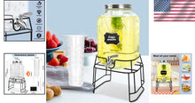 Load image into Gallery viewer, Transparent Glass Beverage Dispenser with Stand &amp; Chalkboard Label - 2 Gallons
