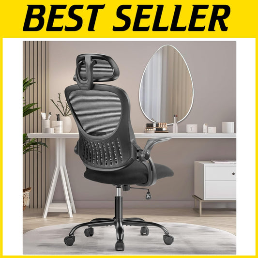 Ergonomic High-Back Office Chair with Lumbar Support and Flip-Up Armrests, Black