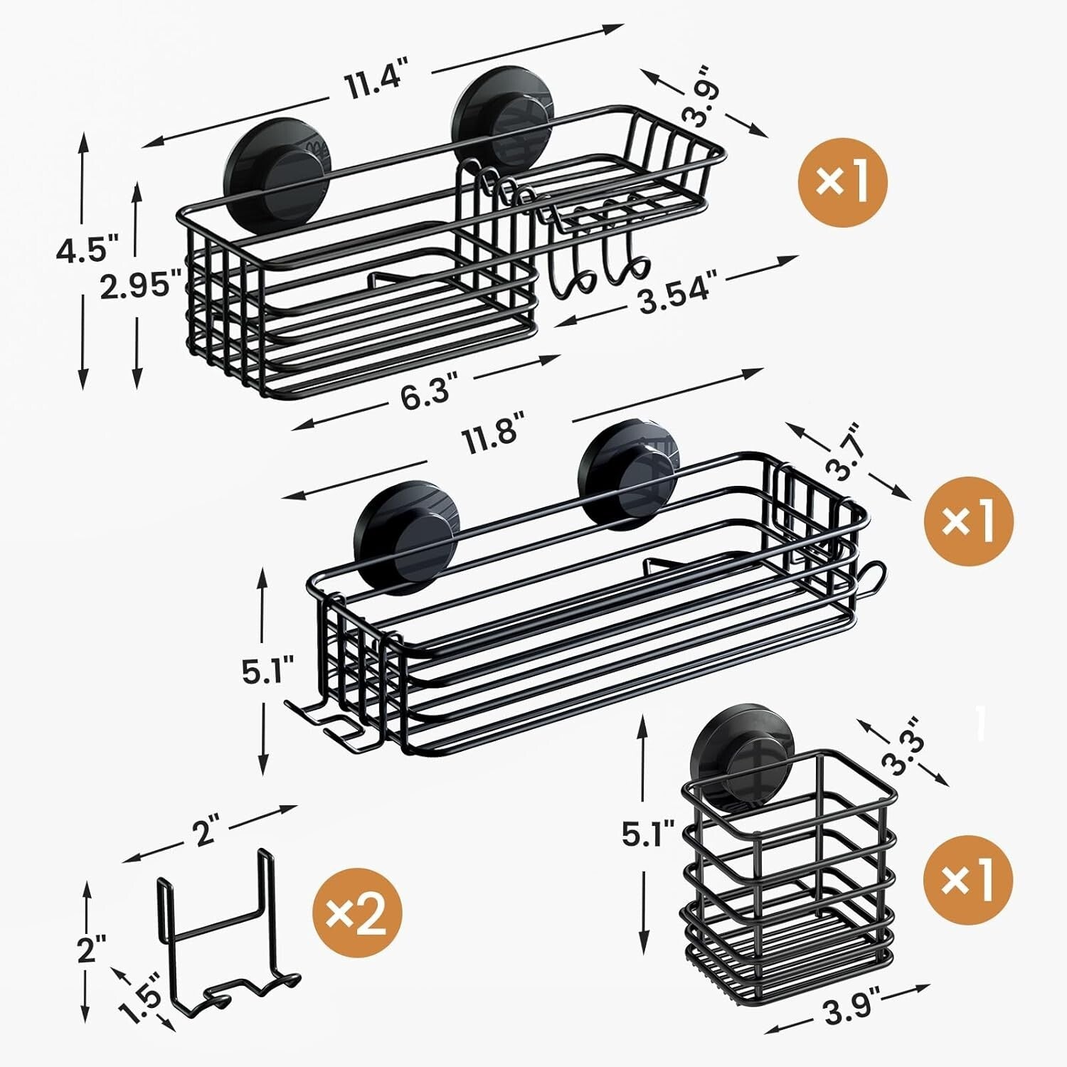 Fast-Drain 22lb Capacity Shower Caddy - Rustproof Suction Cup Storage Solution