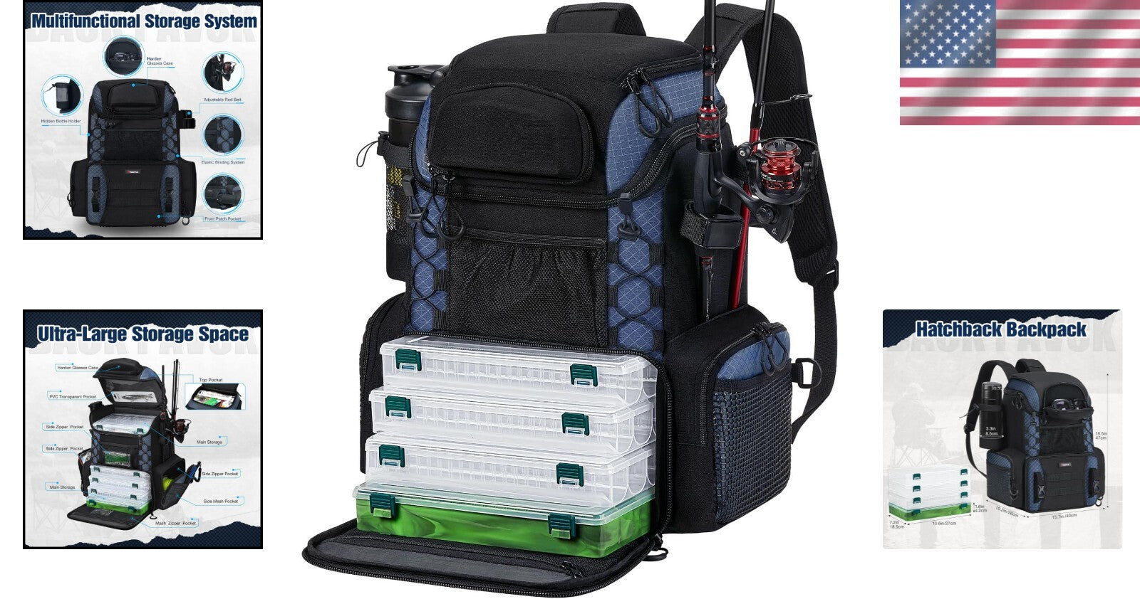 Multi-Functional Fishing Backpack with Adjustable Rod Holders & 40L Capacity