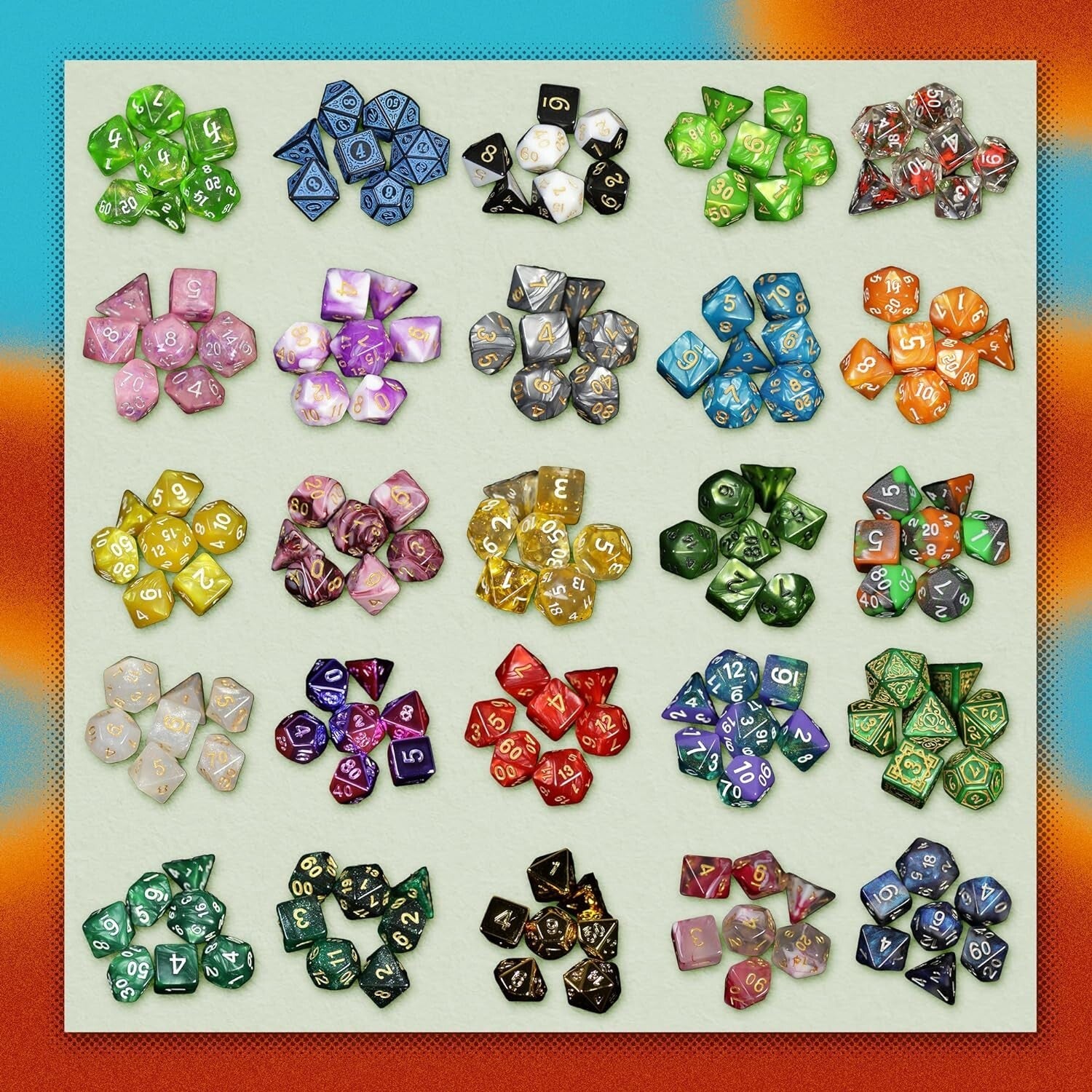 Wide Range of Patterned Polyhedral Dice - Pack of 7 for Role Playing Games