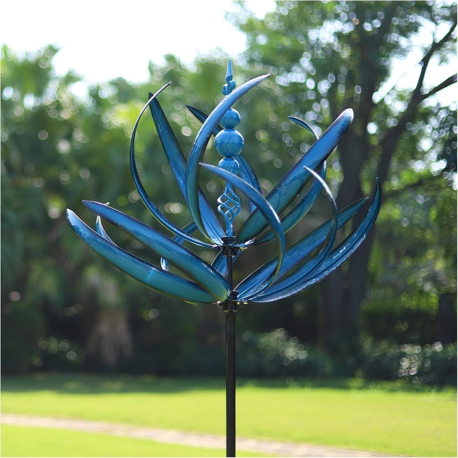91" Extra Large Metal Wind Spinner with Lotus Design for Vibrant Garden Art