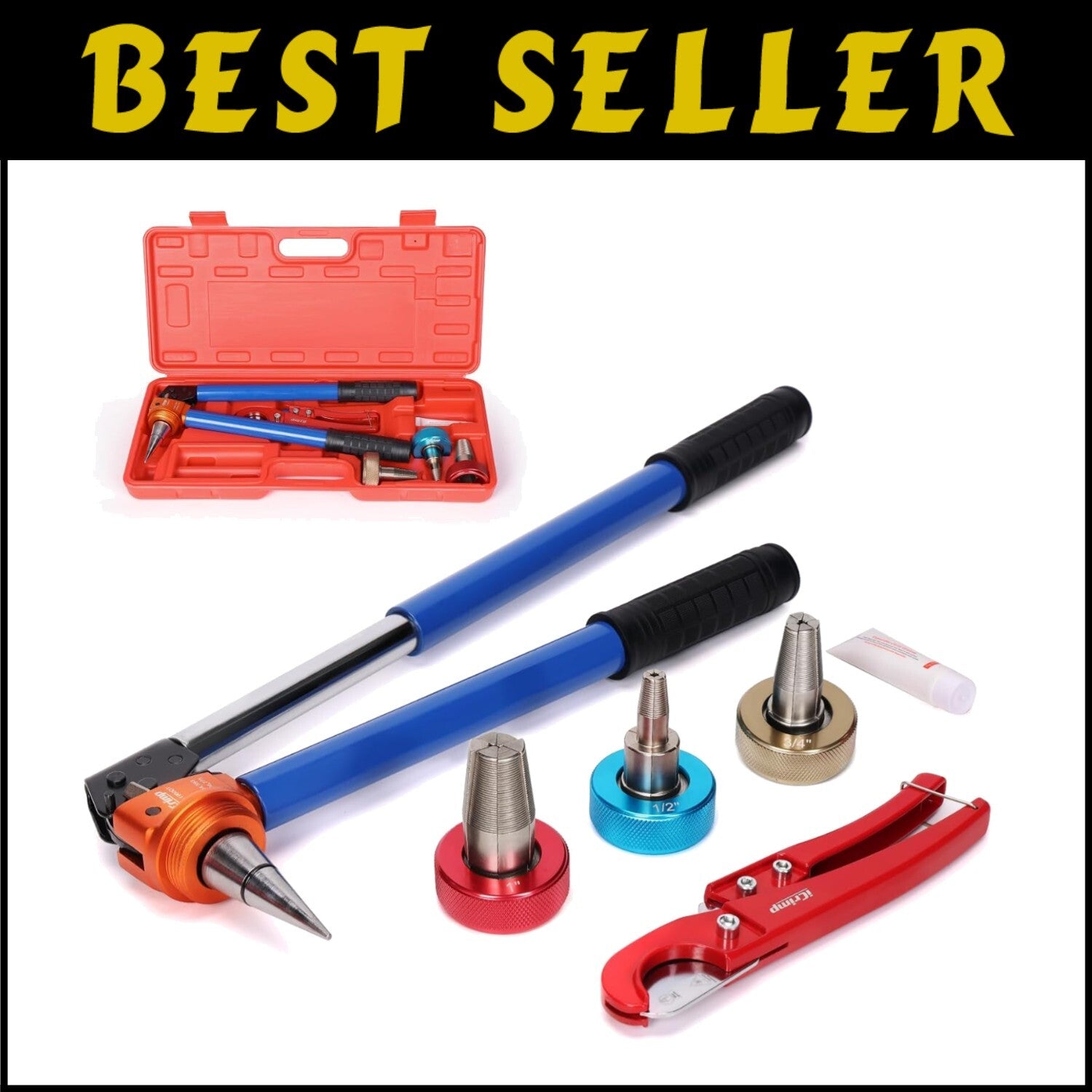 Manual PEX Expanding Tool Kit with Auto-Rotation for 1/2, 3/4 & 1 Inch Fittings