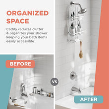 Load image into Gallery viewer, Rustproof Aluminum Shower Caddy - 2-Shelf Overhead Organizer in Satin Chrome