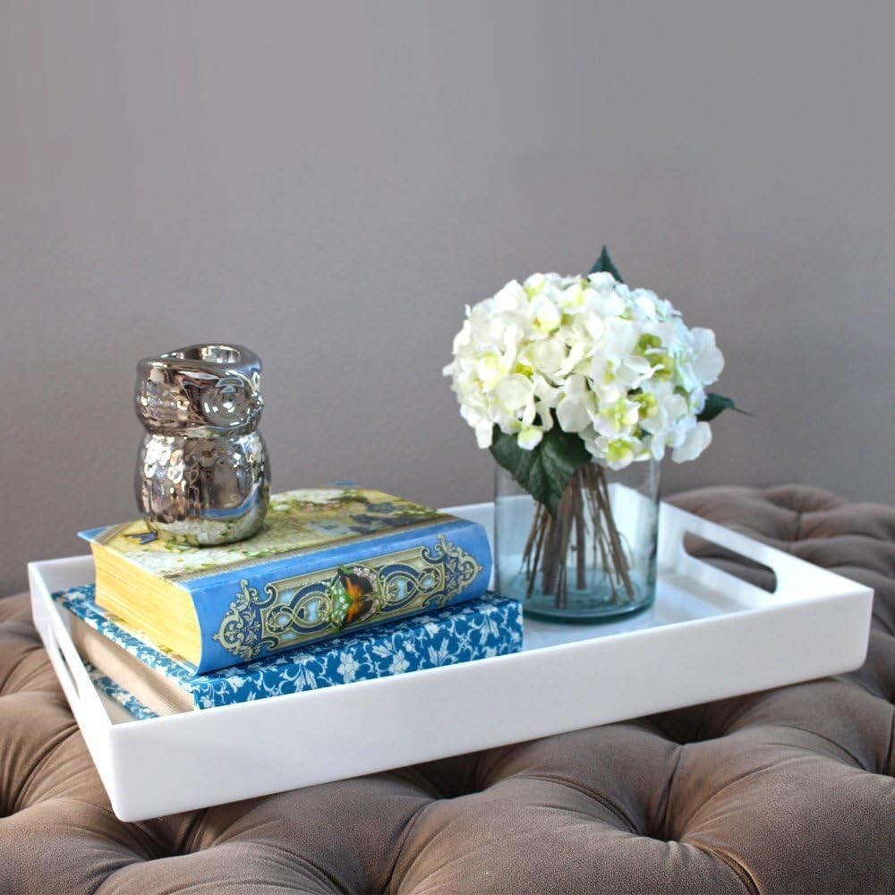 Large White Acrylic Serving Tray with Handles - Elegant Décor & Organization