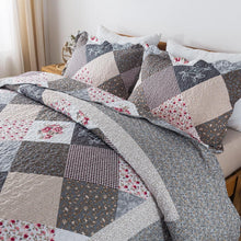 Load image into Gallery viewer, All-Season Grey King Quilt Set - Lightweight Floral Bedspread with Pillow Cases