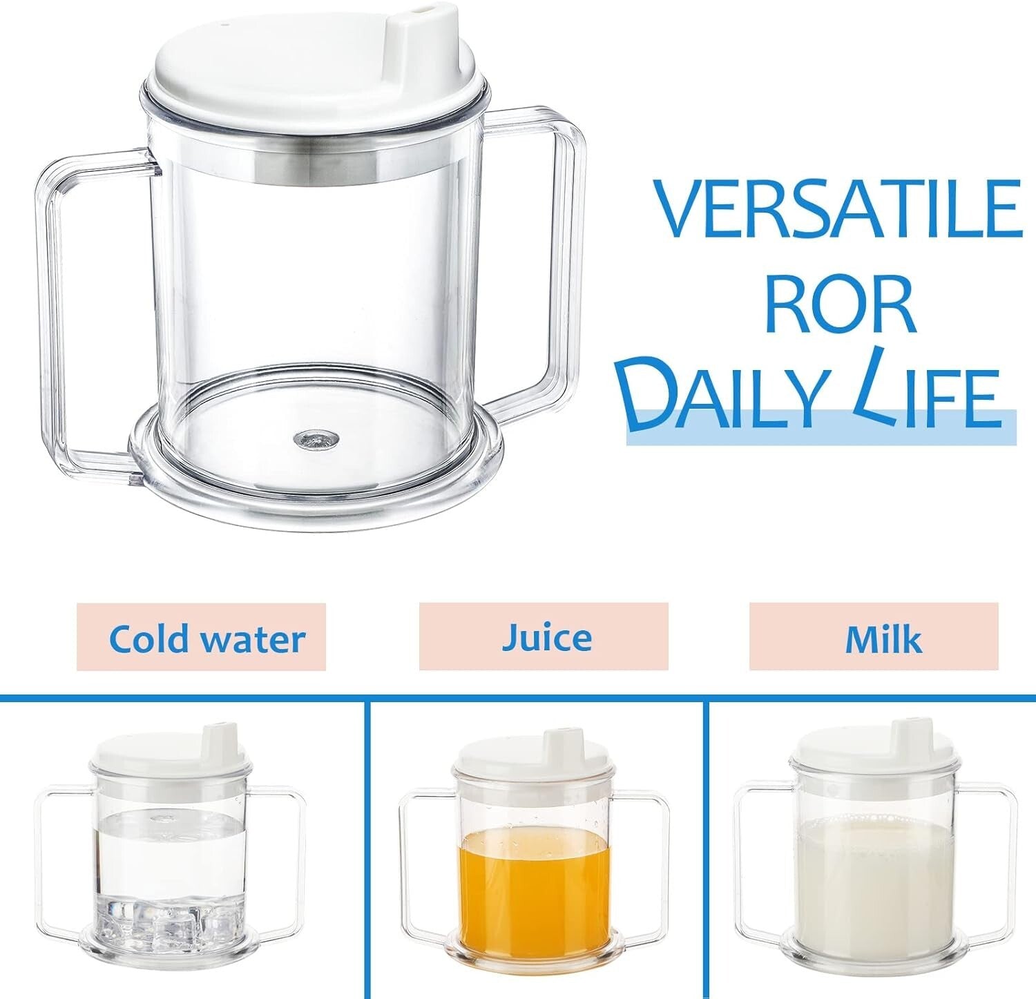 Clear 10 oz Adult Sippy Cups with 2 Handles - Spill-Resistant Drinking Mugs