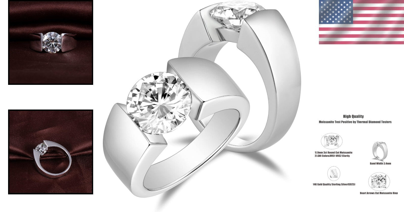 Lab-Grown Moissanite Engagement Ring - Sparkling 3ct Heart Cut, 14k Gold Accent