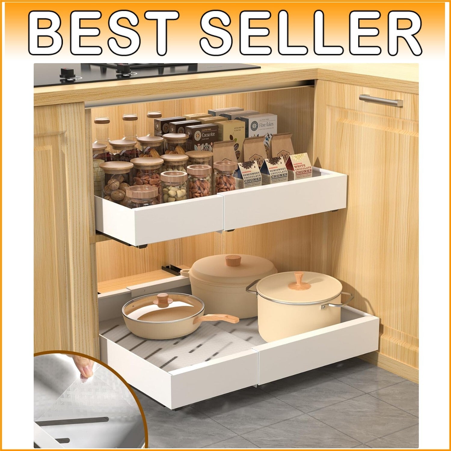 Expandable 2PCS Heavy-Duty Pull Out Drawer Organizers for Versatile Kitchens