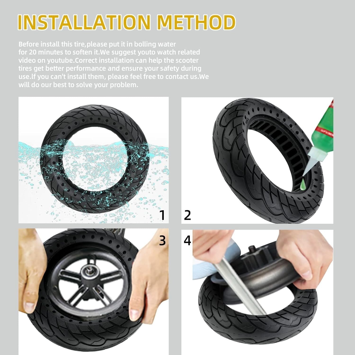 9.41 Inch Solid Rubber Tire for Electric Scooters - Abrasion and Explosion-Proof