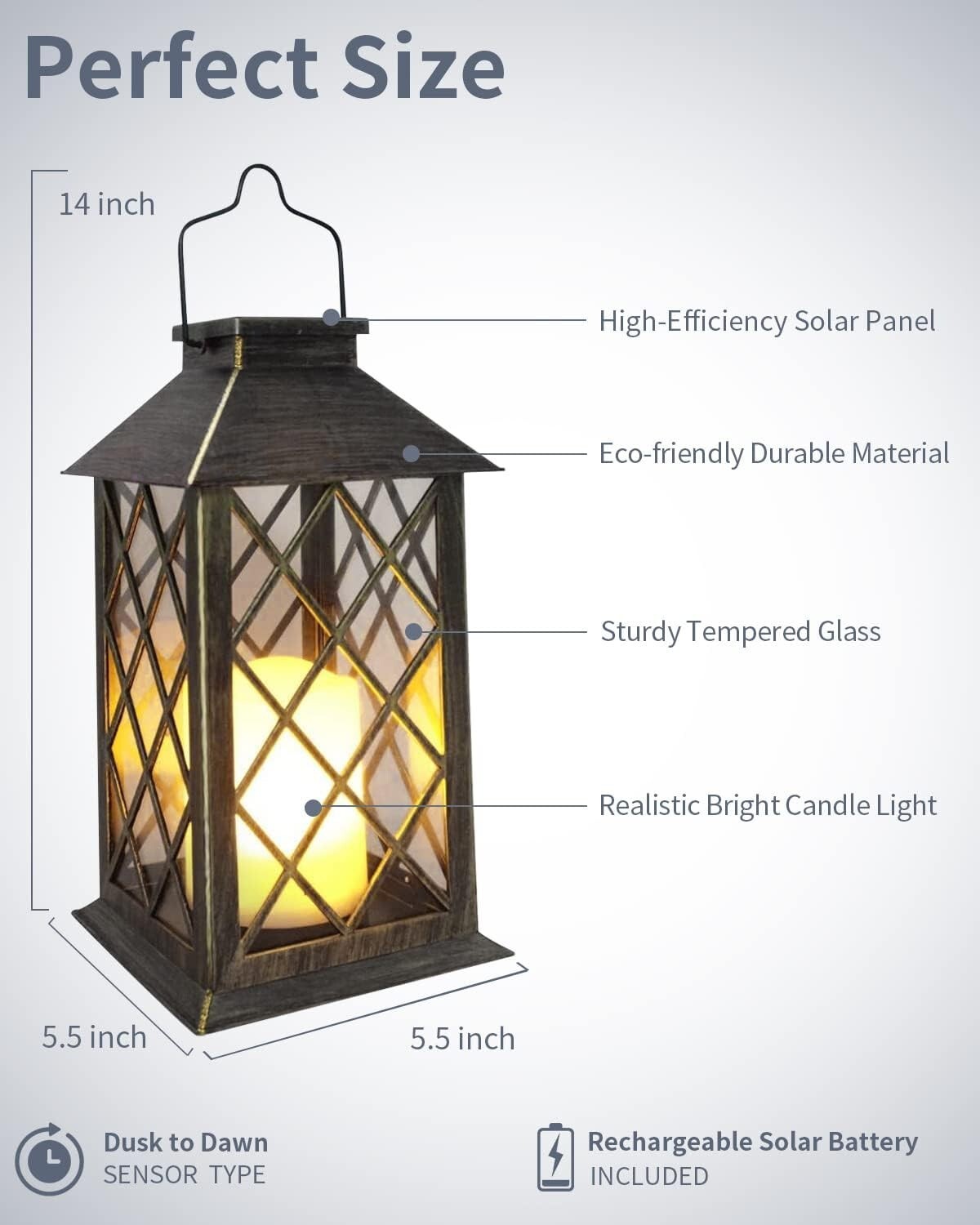 Bronze Solar Lanterns with Flickering Effect - 10 Lumen, 2 Pack for Garden Decor