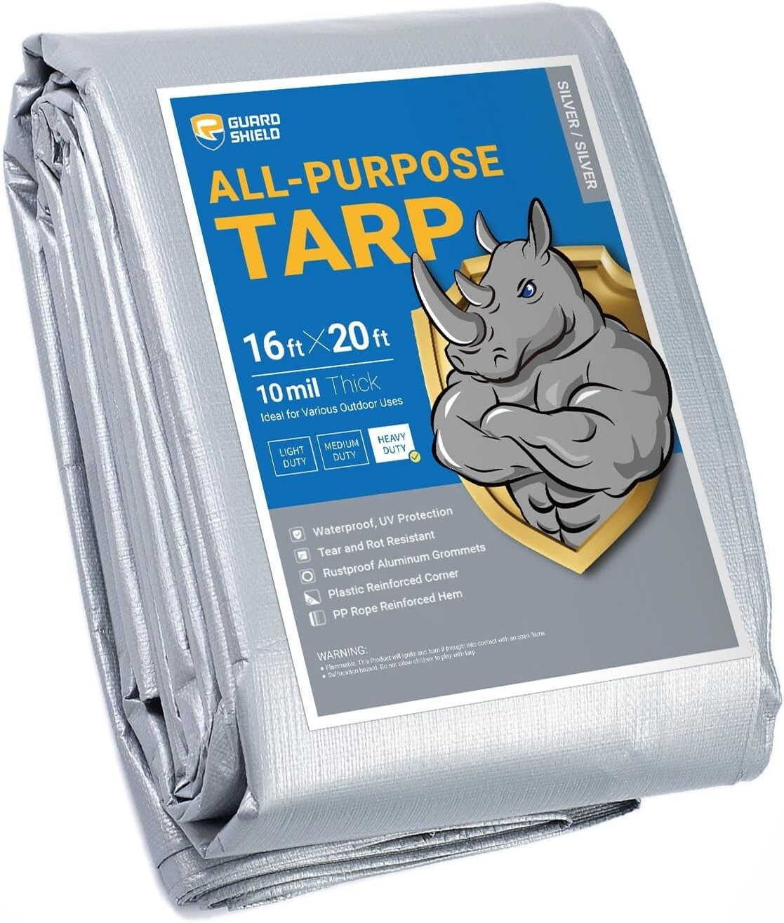 All-Purpose 10mil Silver Poly Tarp 16x20 - Strong, Durable, Weather-Resistant