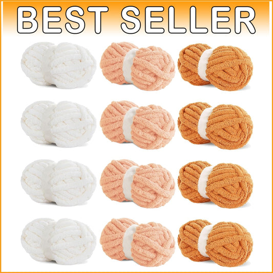 Chunky Knit Yarn Set - 12 Pack Orange Gradient for Cozy Hand Knitting Projects