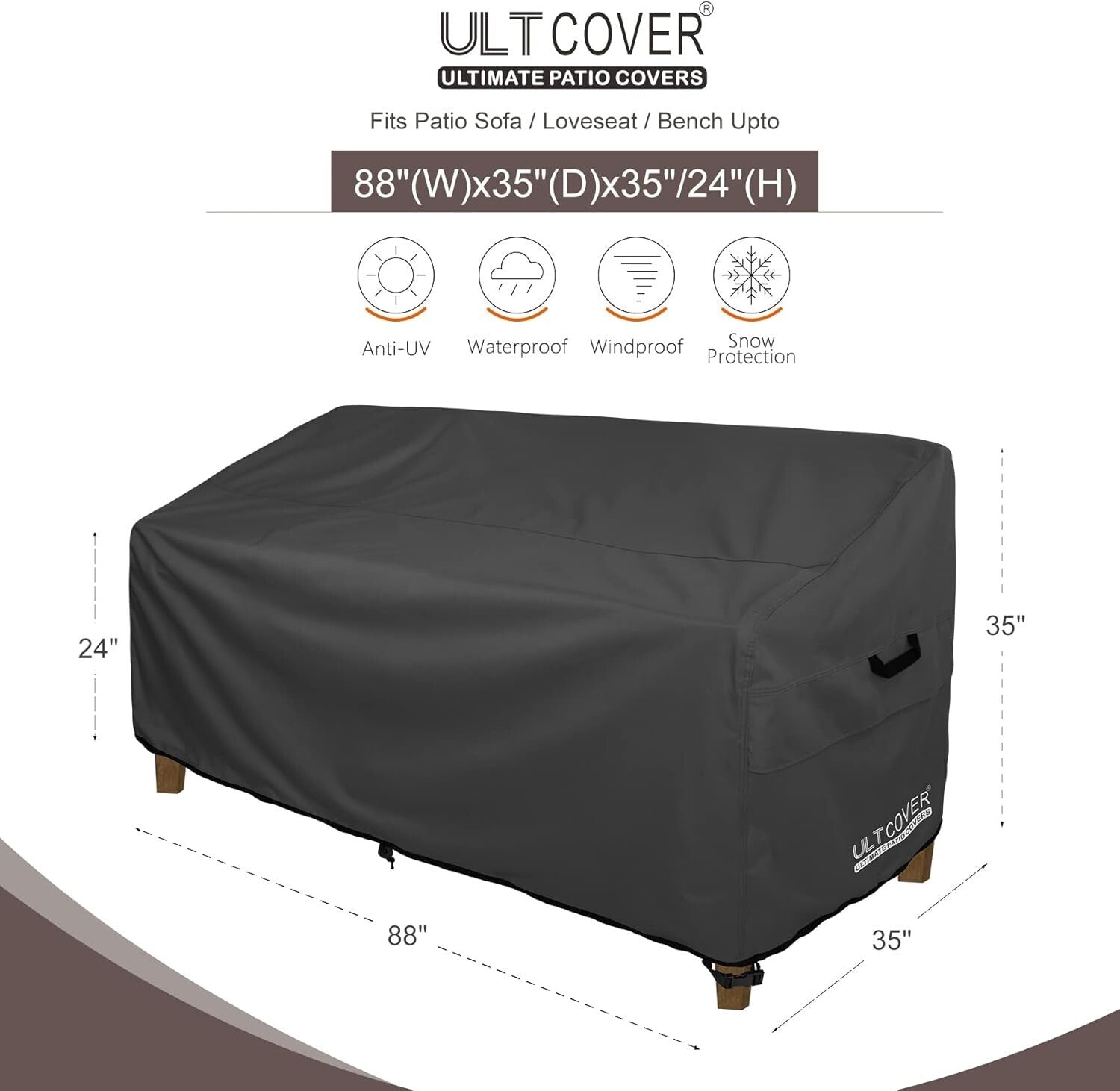 Durable Patio Furniture Cover for 3-Seater Sofa - Black Waterproof Design