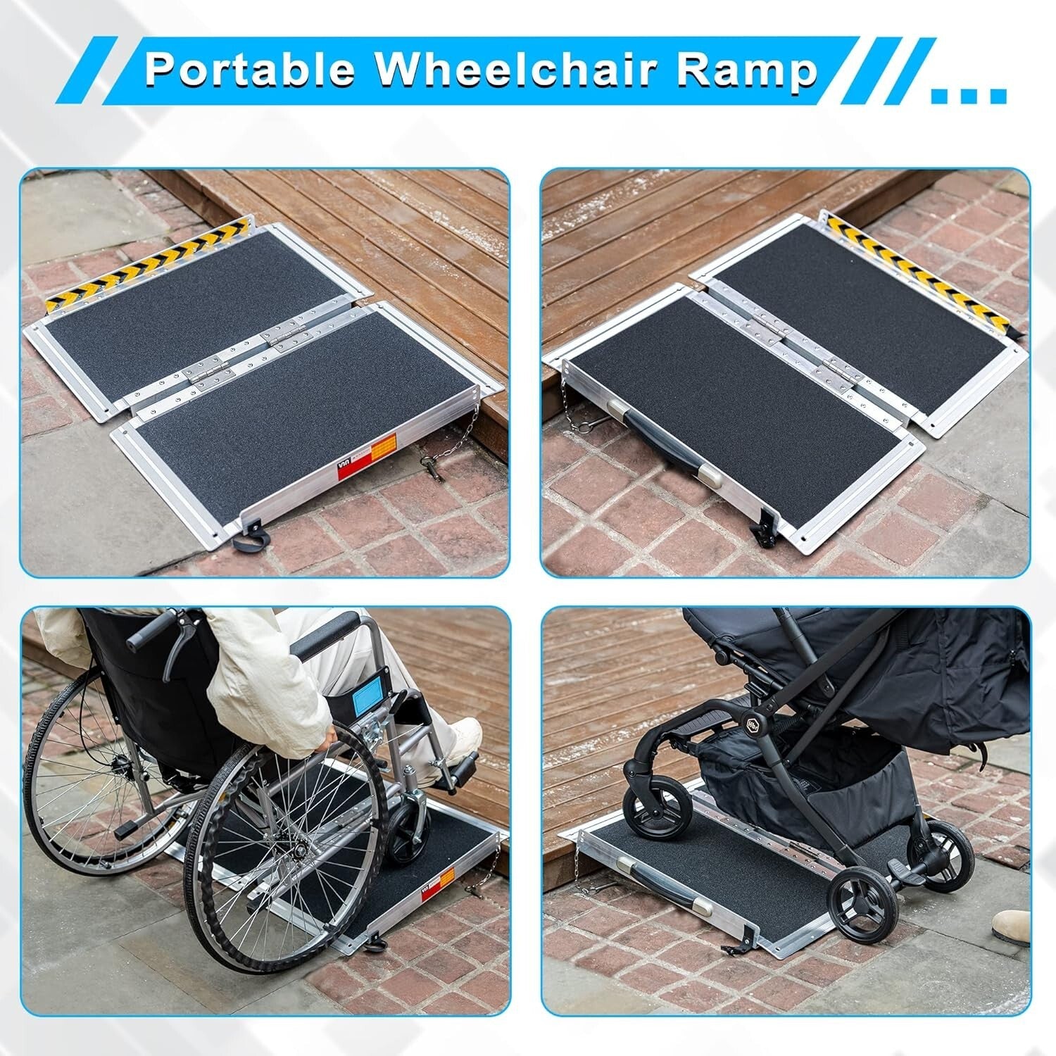 Portable 2FT Aluminum Wheelchair Ramp with Non-Slip Surface - 600 lb Capacity