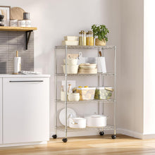 Load image into Gallery viewer, Mobile 4-Tier Chrome Wire Shelving Unit - Perfect for Kitchen and Garage