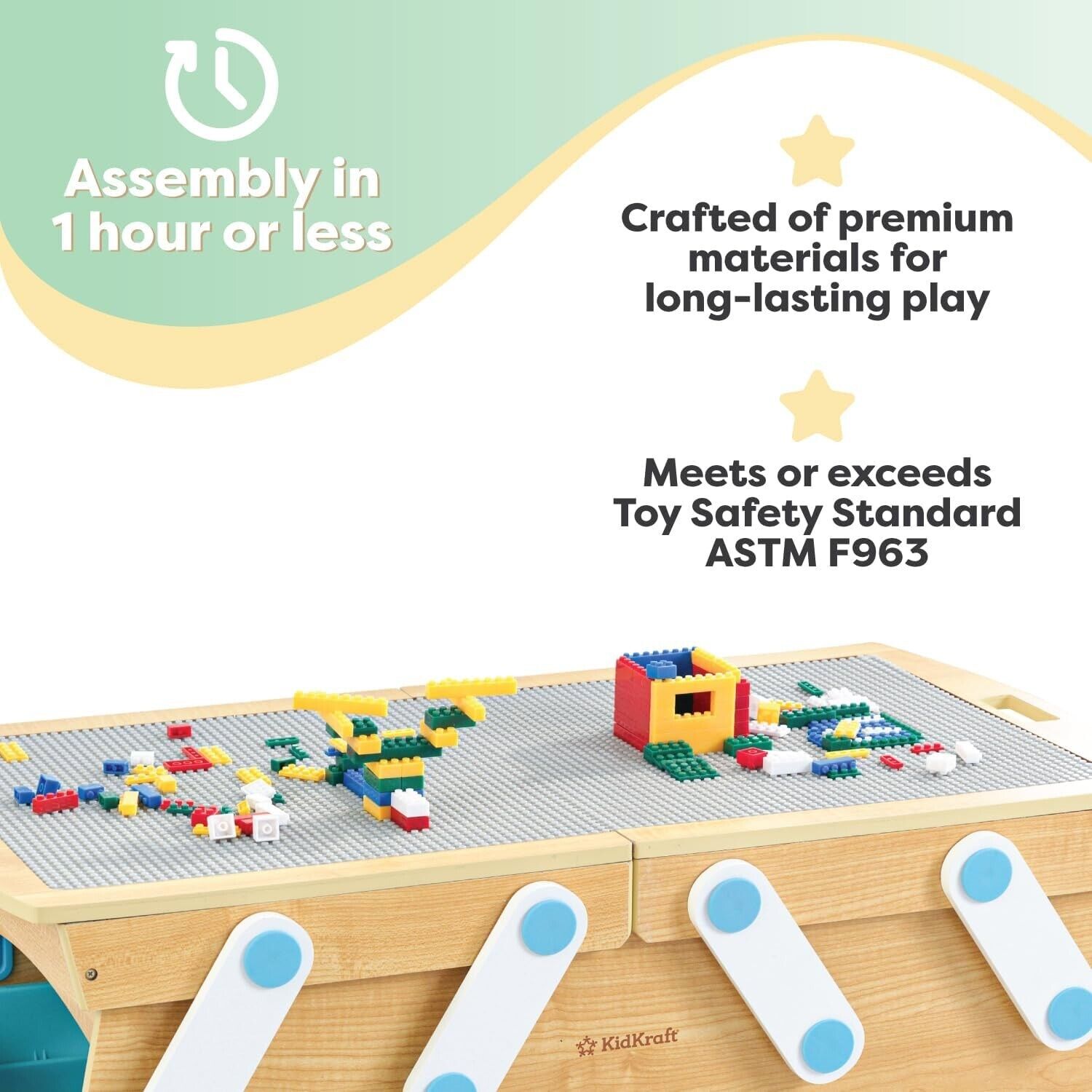 Durable Building Bricks Storage Table with Three Bins - Versatile Play Space