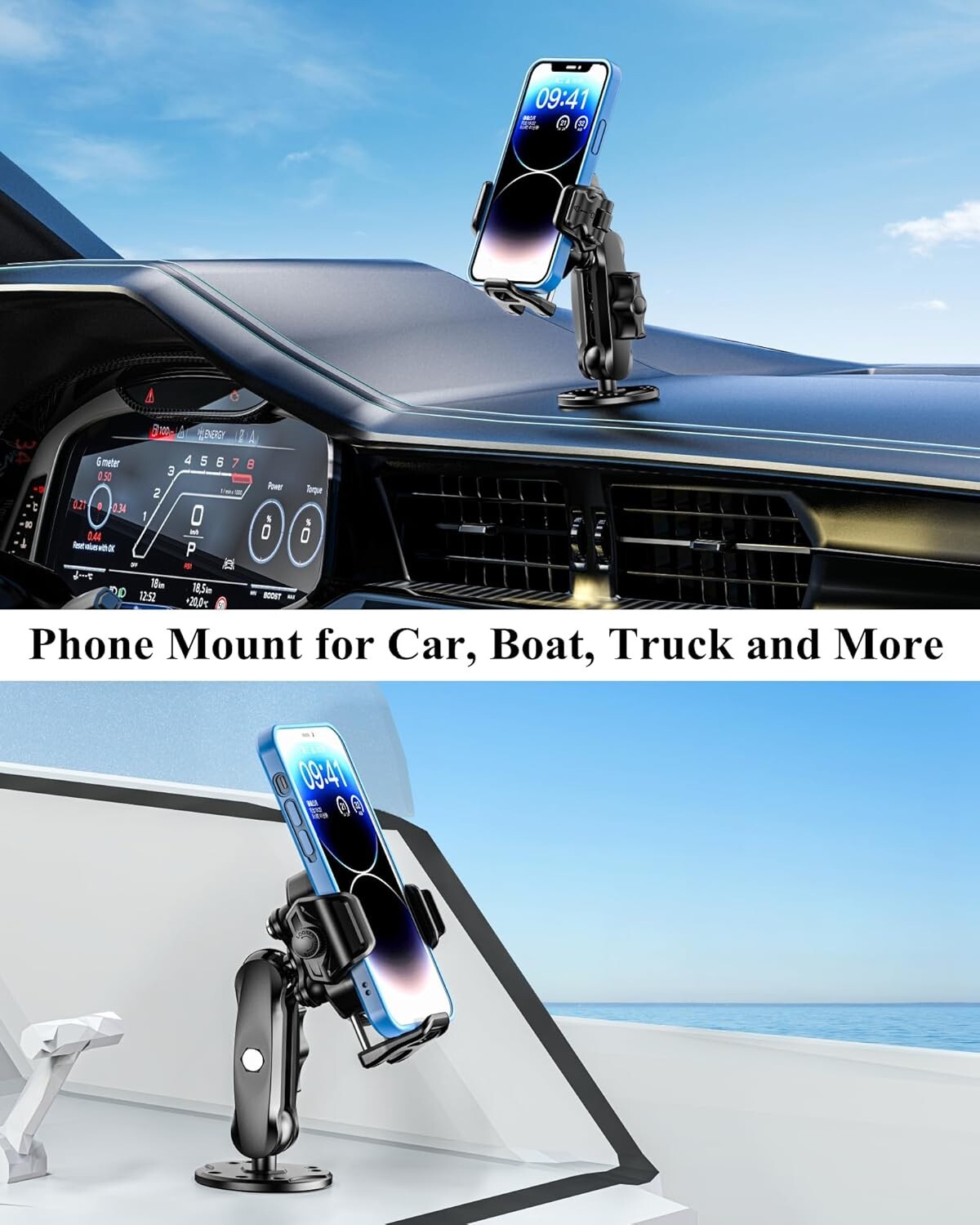 360-Degree Adjustable Phone Holder with Easy Install Base for Safe Navigation