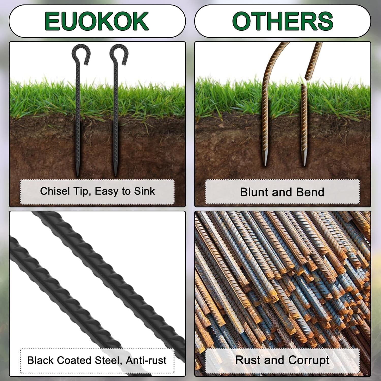 Durable 12 Pack of 18" Heavy Duty Rebar Stakes with Loop for Tents & Fences