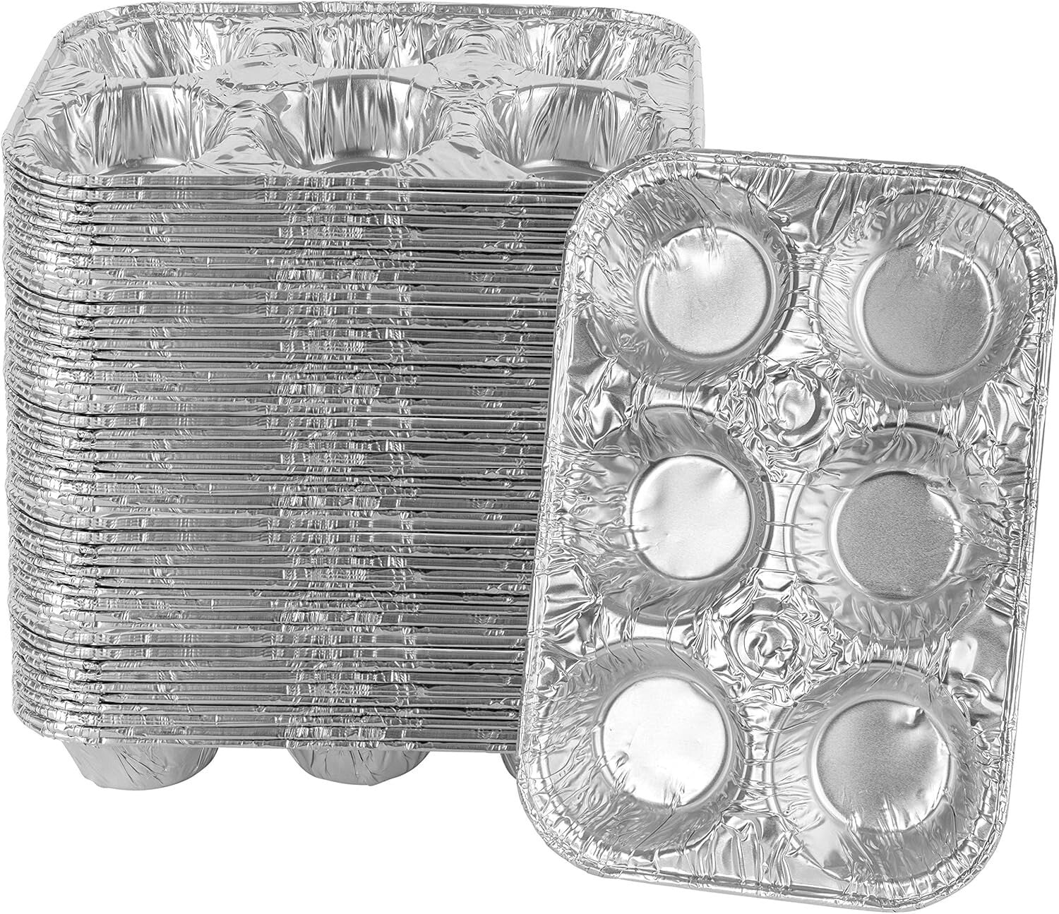 Eco-Friendly 6 Cavity Aluminum Foil Baking Pans - 50 Count for Easy Cleanup