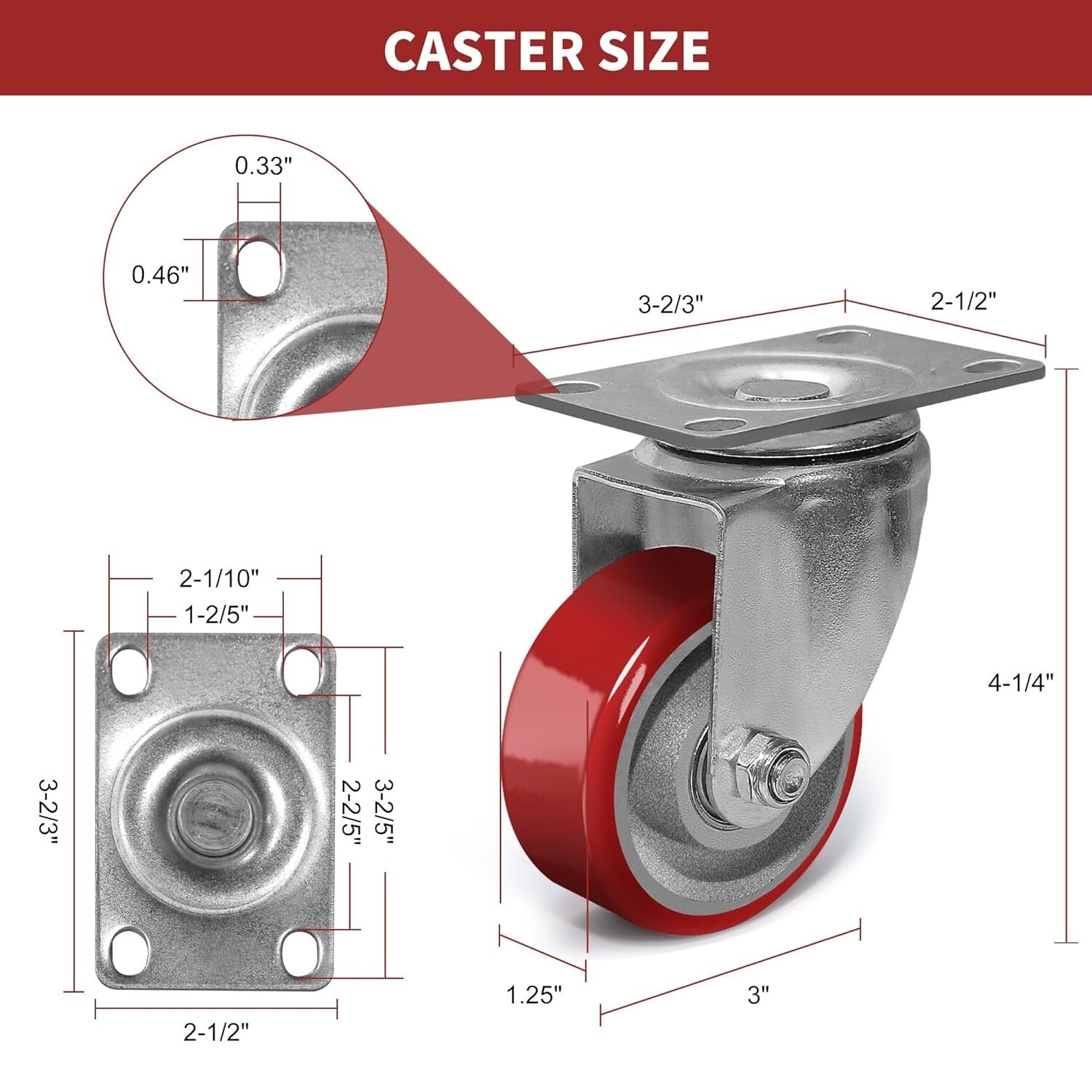 Durable 3 Inch Swivel Casters with Locking Brakes for Furniture & Workbench