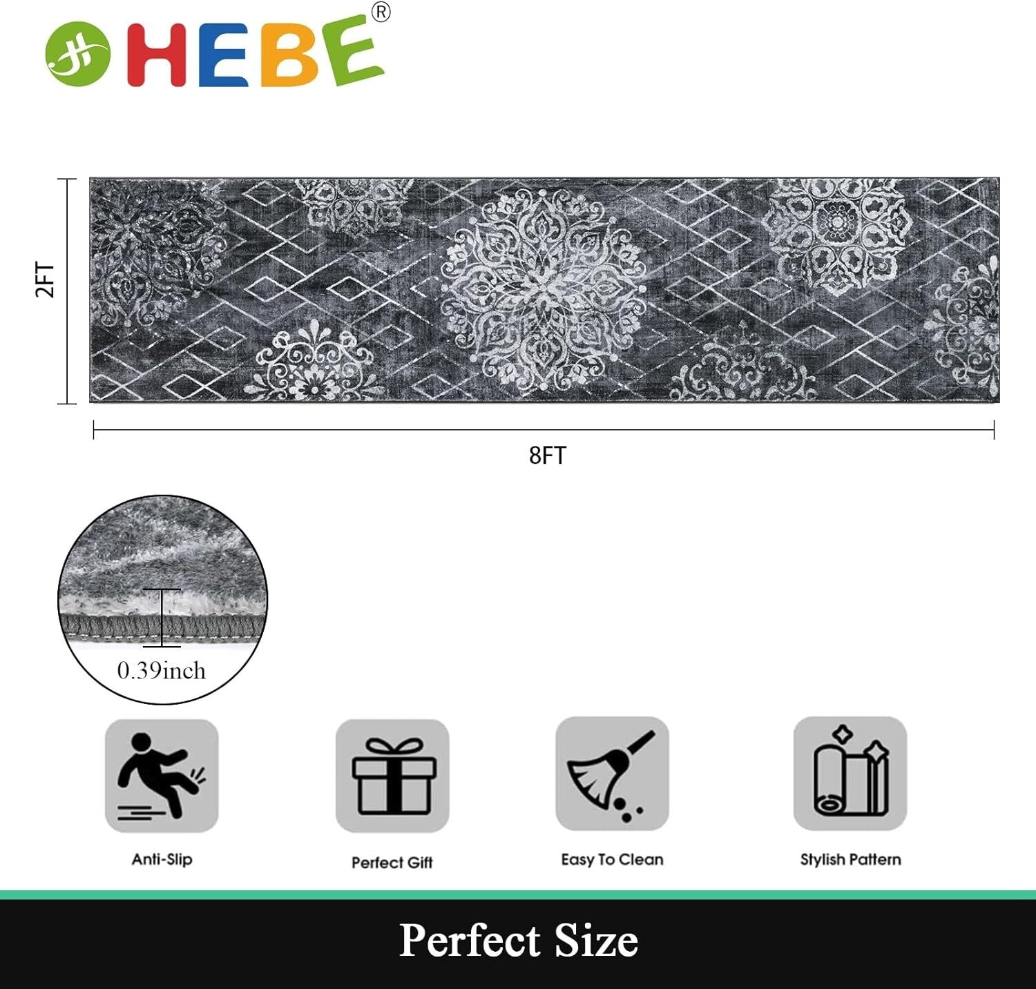 Soft & Plush 2'x8' Washable Runner Rug - Floral Design for Hallways & Entryways