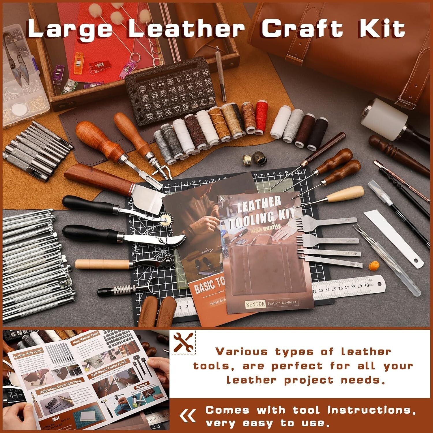 All-in-One Leather Craft Supplies Kit with Custom Handbag and Professional Tools