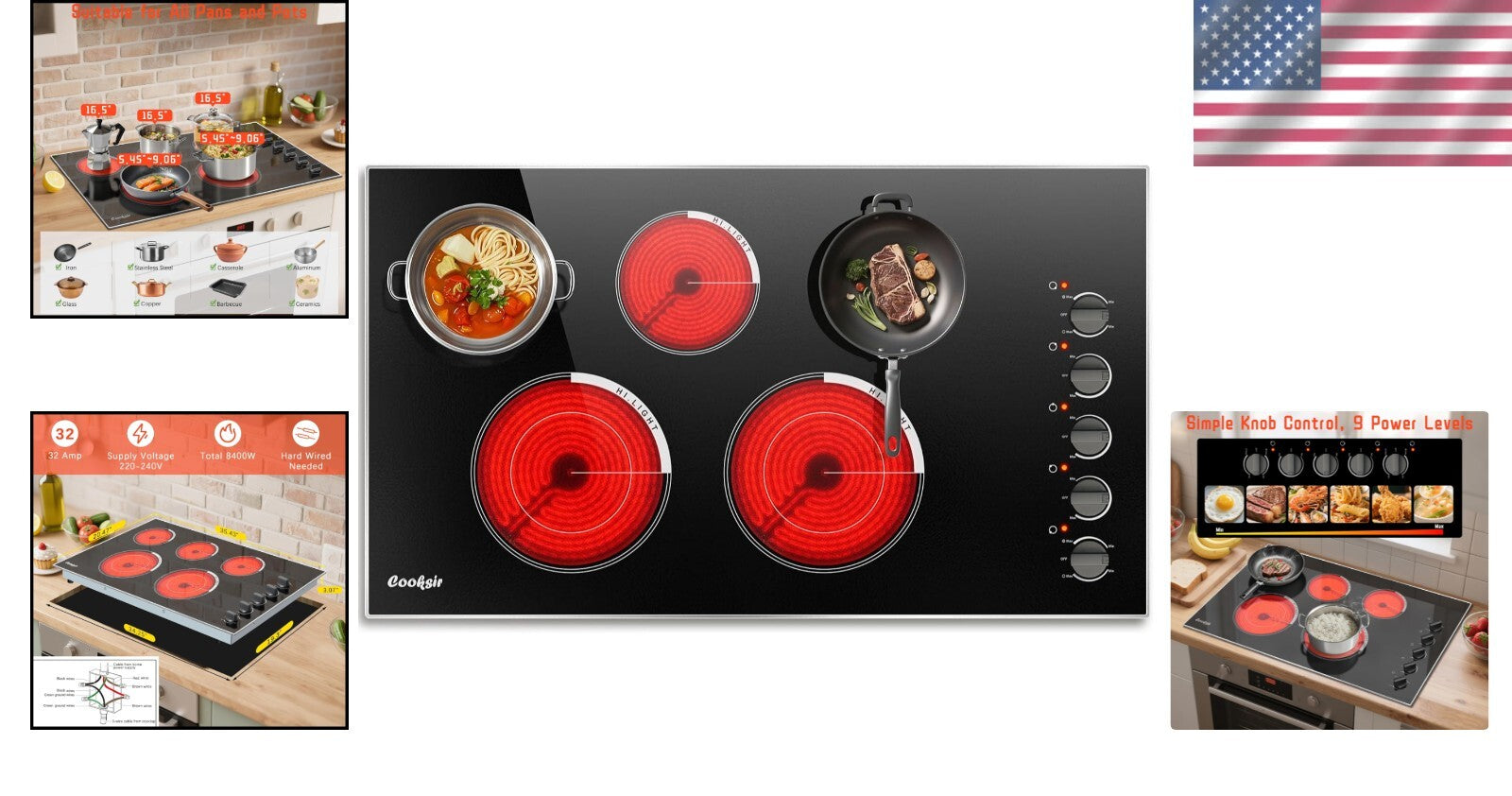 Versatile 36-Inch Electric Stove - 5 Burner Knob Control for Culinary Precision