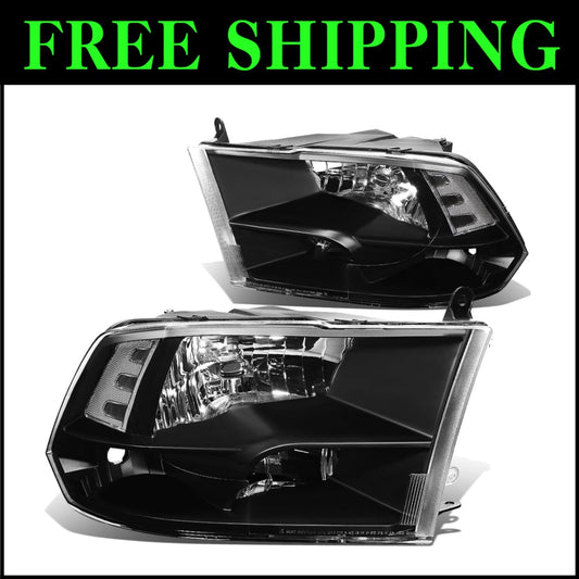 Clear Lens Black Housing Headlights for 10-18 Ram Trucks - Enhanced Visibility