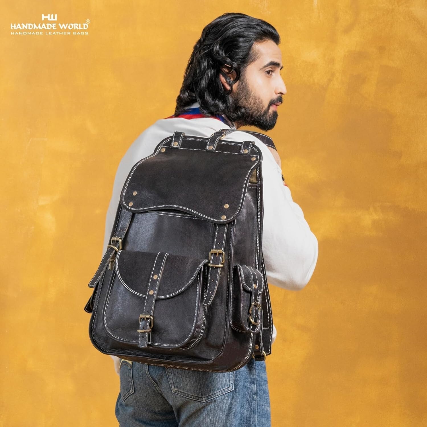 Elegant 21 Inch Casual Leather Backpack - Perfect for Work and Weekend Travel