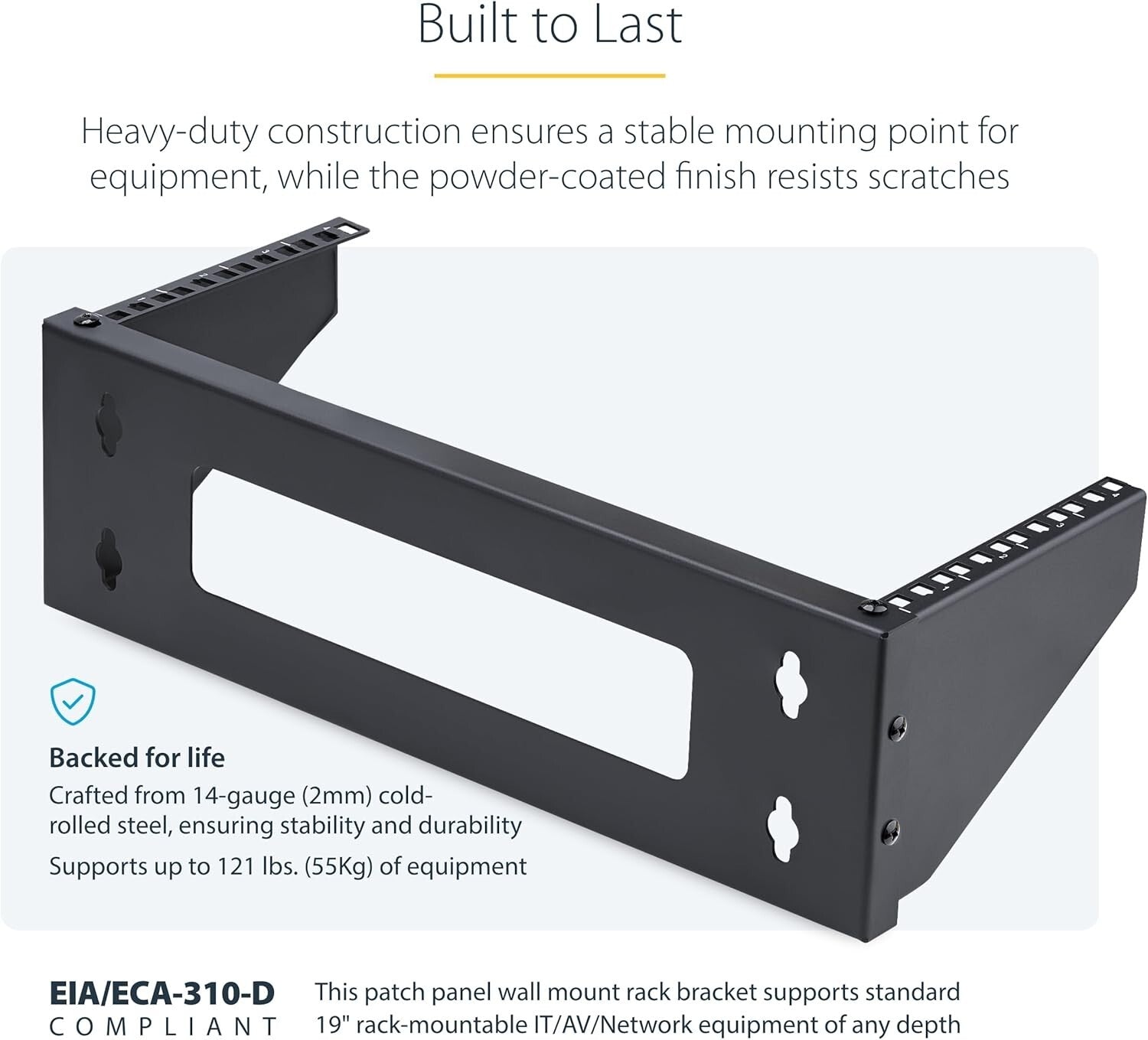 4U Vertical Wall-Mount Rack for 19" Equipment - 121lb Capacity, Durable Steel